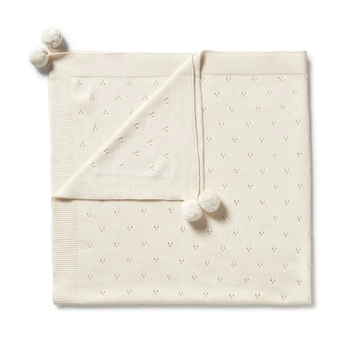 Blankets-Wilson + Frenchy Knitted Pointelle Blanket Ecru