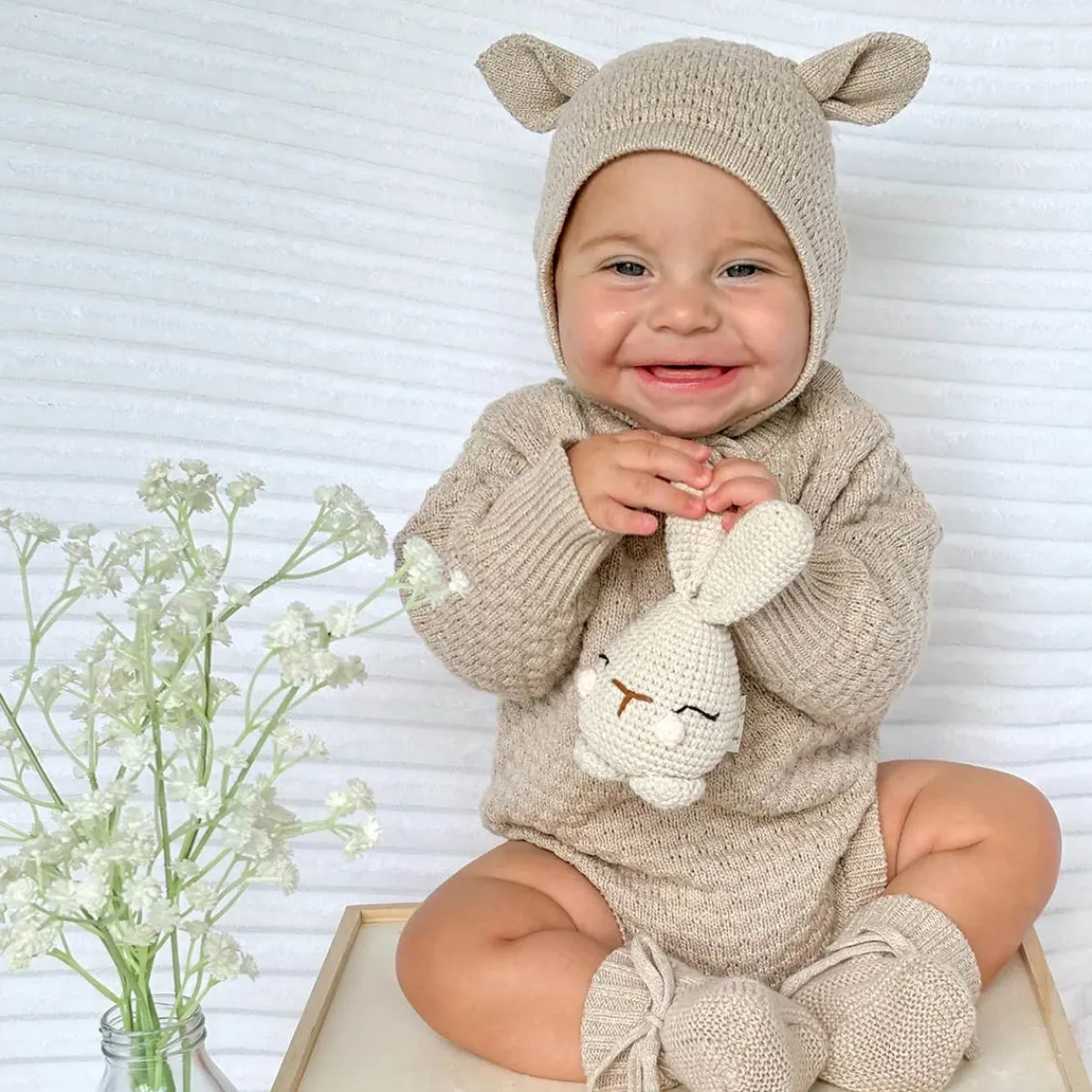 Winter Hats|Infant Hats-Blossom & Pear Lamb Knit Bonnet