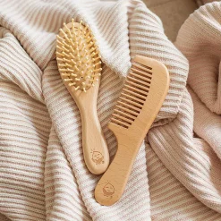 Baby Brushes + Combs-Green Sprouts Learning Brush & Comb Natural