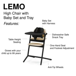 High Chairs & Boosters-Cybex LEMO 3-in-1 High Chair + LEMO Training Tower Set Sand Black