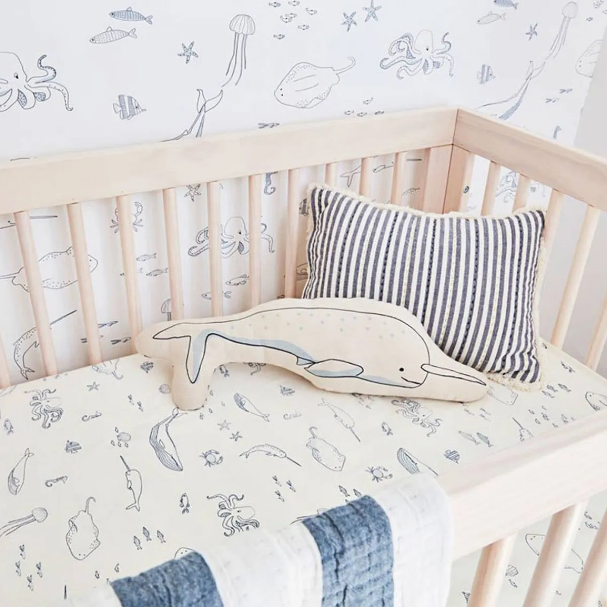 Crib Fitted Sheets-Pehr Life Aquatic Crib Sheet