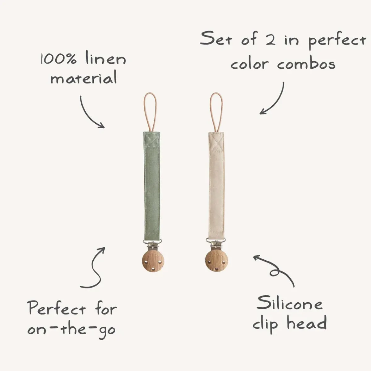 Pacifier Clips|Pacifiers + Clips-Mushie Linen Pacifier Clip (2 Pack)