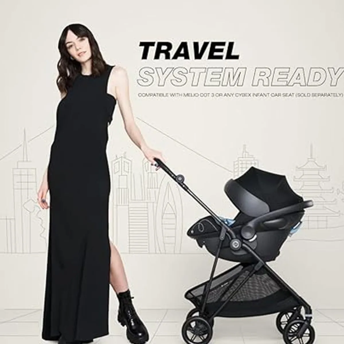 Travel Strollers-Cybex Melio Carbon 3 Ultra Lightweight Stroller Moon Black
