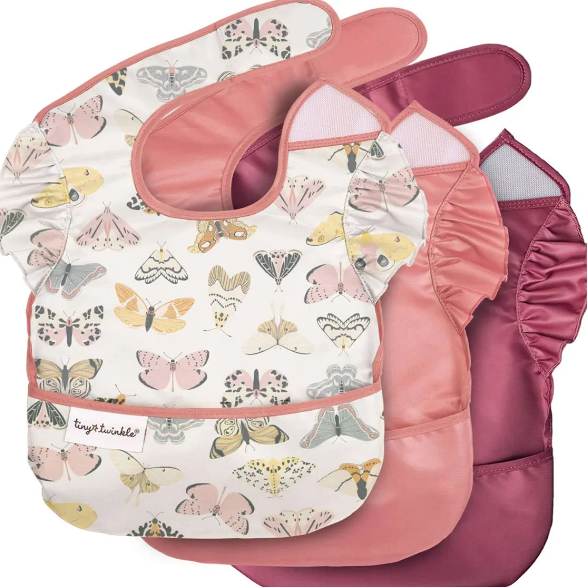 Bibs + Burps-Tiny Twinkle Mess-Proof Ruffle Easy Bibs (Set of 3)
