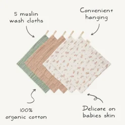 Towels + Cloths-Mushie Muslin Cotton Washcloth (5 Pack)
