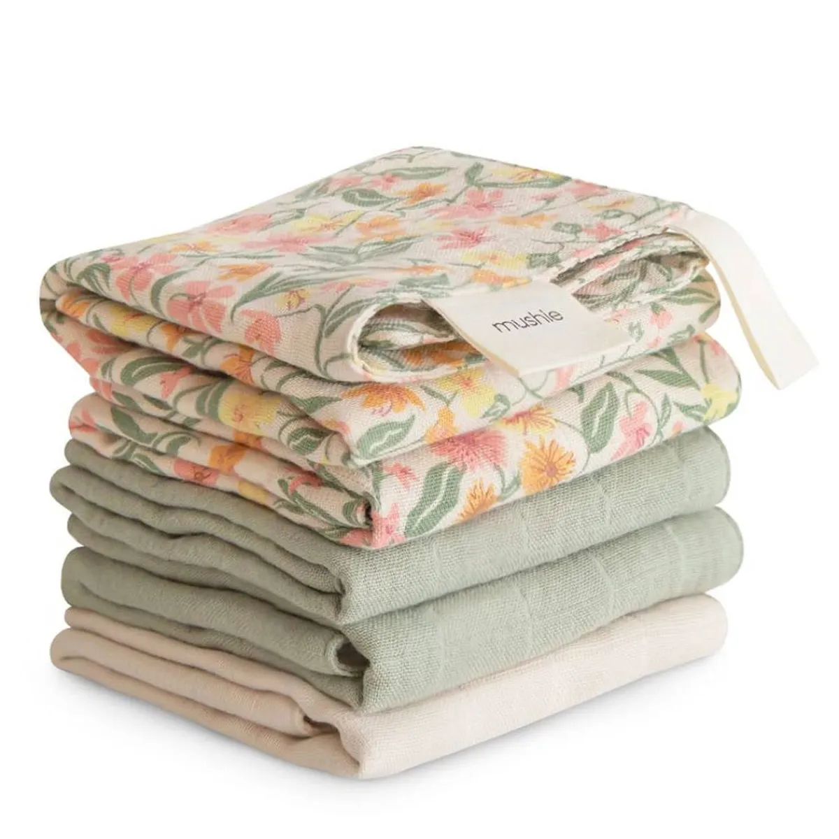 Towels + Cloths-Mushie Muslin Cotton Washcloth (5 Pack)