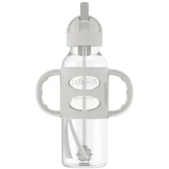 Kids Drinkware|Sippy Cups + Straw Cups-Dr. Brown's Narrow Sippy Straw Bottle with Handles (8 oz) Grey