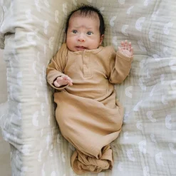 Nightgowns|Onesies-Mebie Baby Organic Ribbed Knot Gown