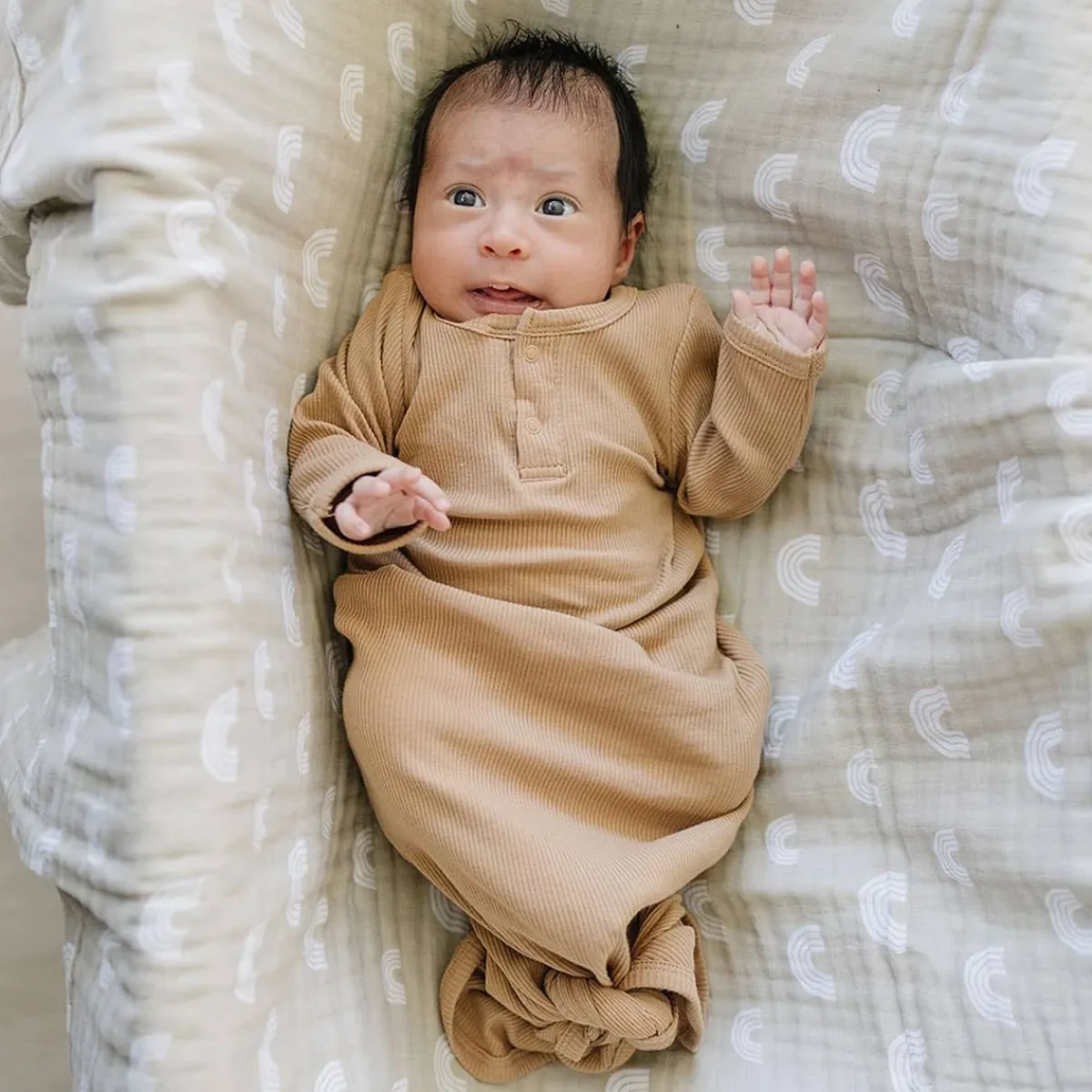 Nightgowns|Onesies-Mebie Baby Organic Ribbed Knot Gown