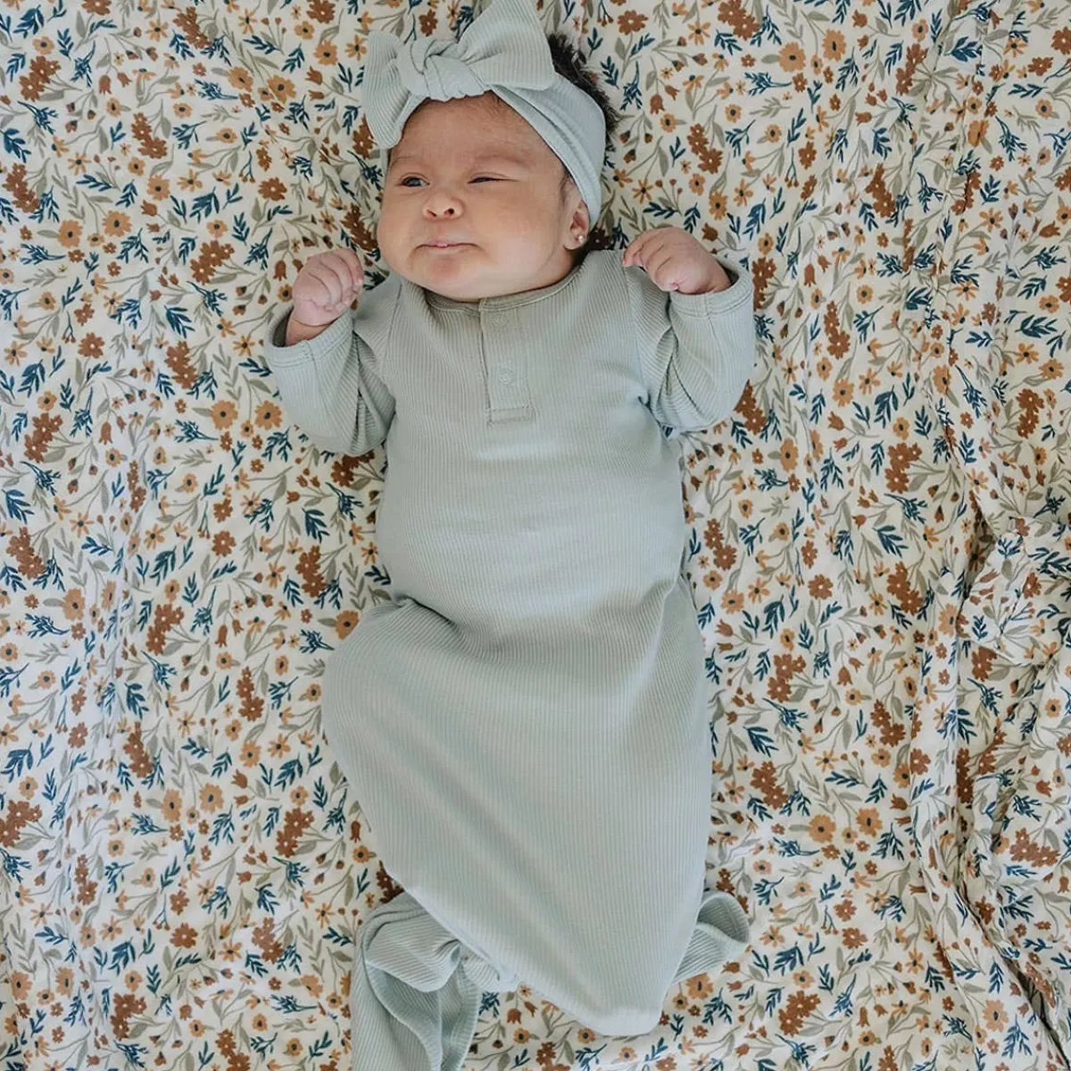 Nightgowns|Onesies-Mebie Baby Organic Ribbed Knot Gown