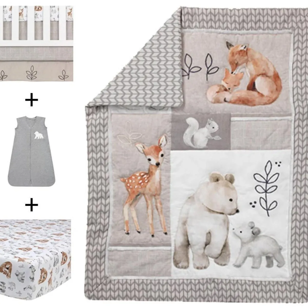 Crib Bedding Sets-Lambs & Ivy Painted Forest 4 Piece Crib Set