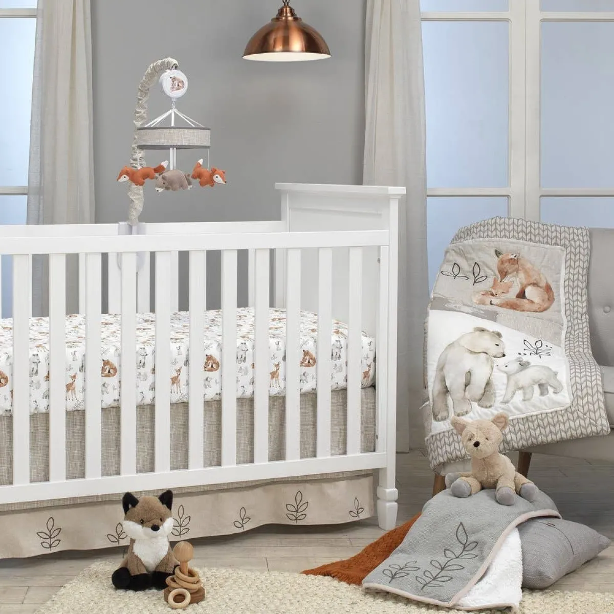 Crib Bedding Sets-Lambs & Ivy Painted Forest 4 Piece Crib Set