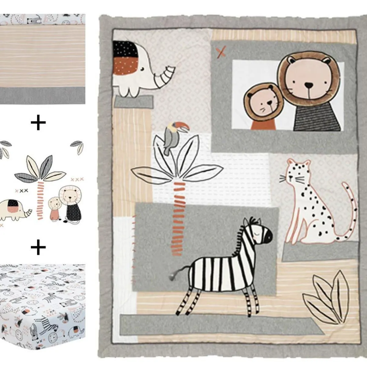 Crib Bedding Sets-Lambs & Ivy Patchwork Jungle 4 Piece Crib Set