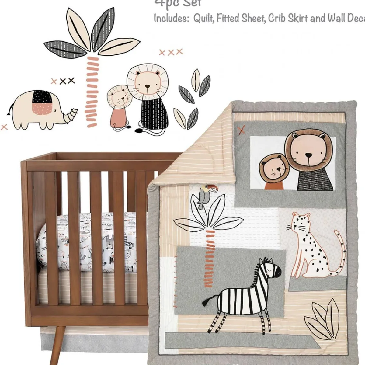 Crib Bedding Sets-Lambs & Ivy Patchwork Jungle 4 Piece Crib Set