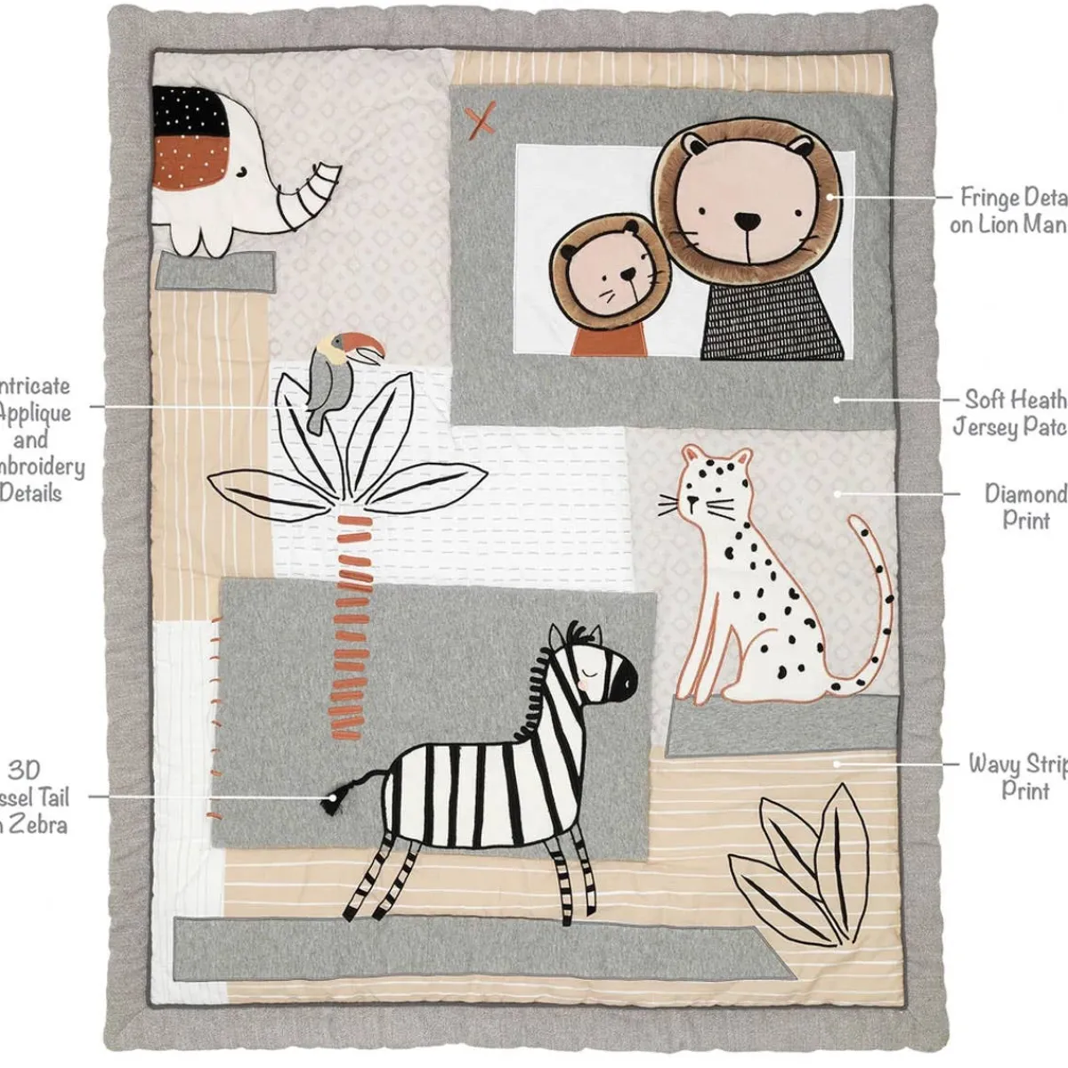 Crib Bedding Sets-Lambs & Ivy Patchwork Jungle 4 Piece Crib Set