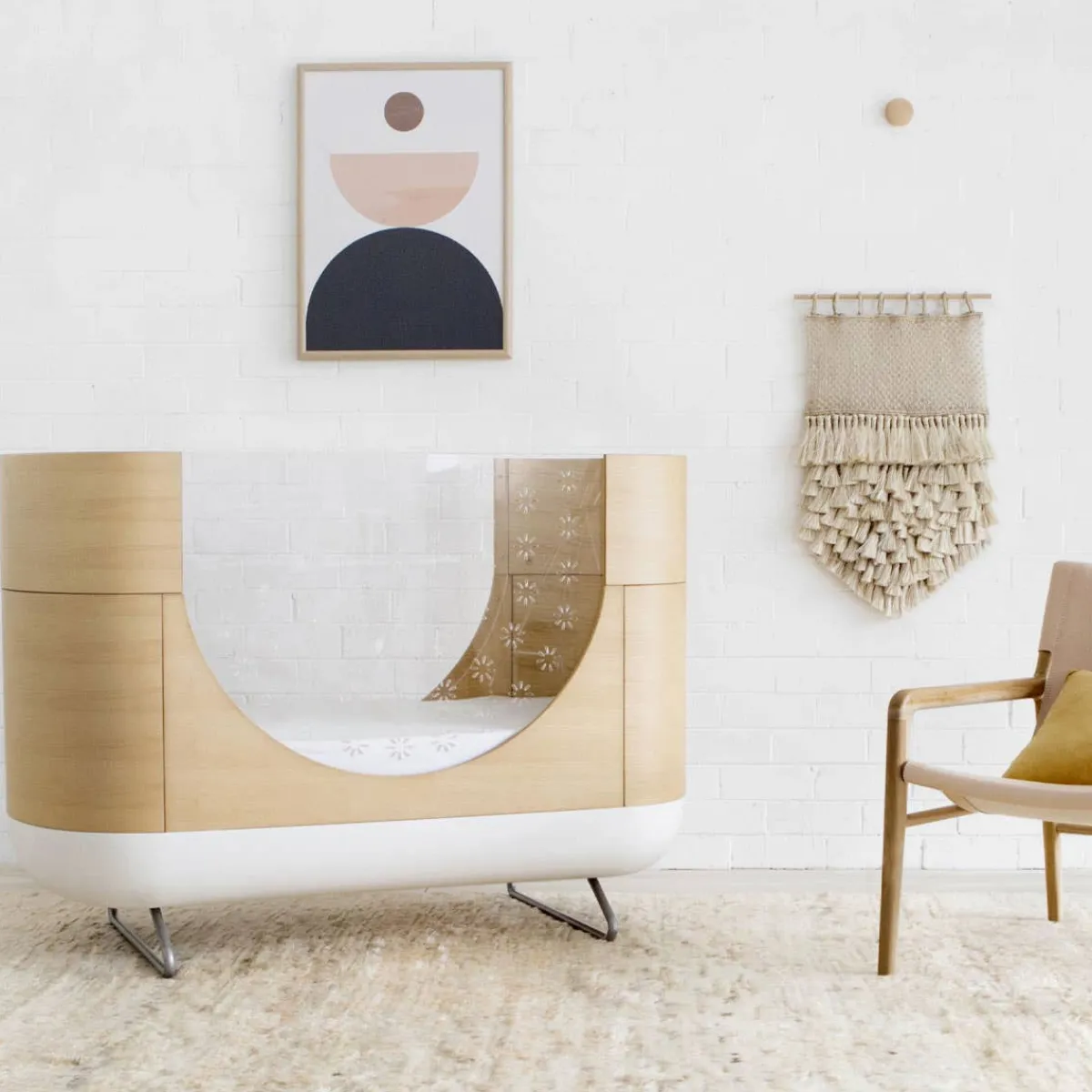Oval Cribs|Convertible Cribs-Ubabub Pod 2-in-1 Crib Natural