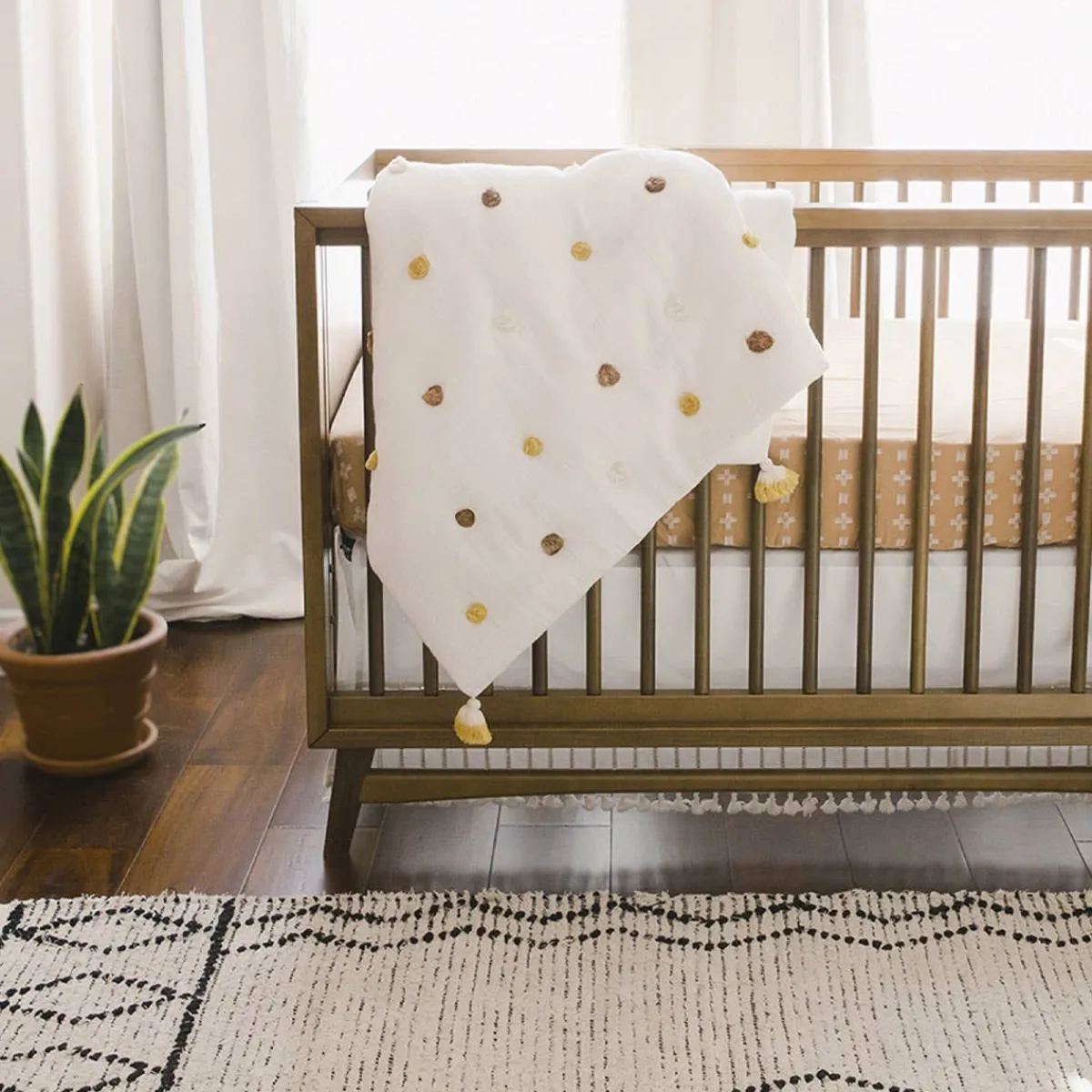 Kids Bedding|Blankets-Crane Baby Pom Pom Quilted Baby Blanket