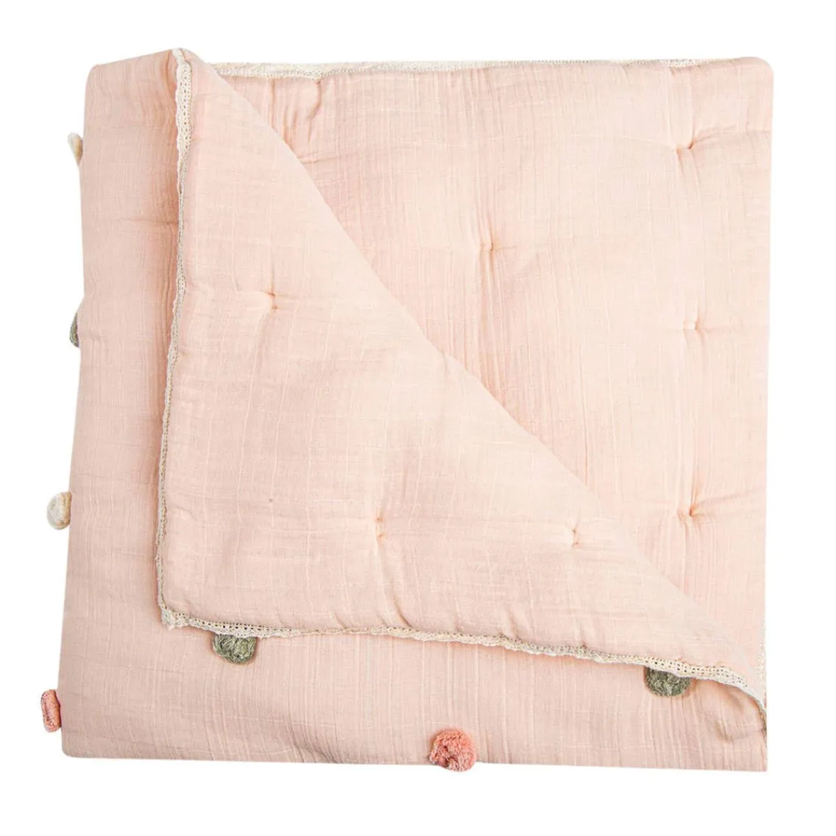 Kids Bedding|Blankets-Crane Baby Pom Pom Quilted Baby Blanket