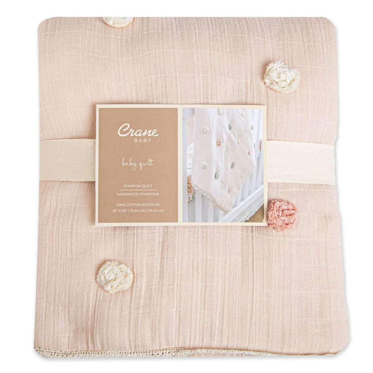 Kids Bedding|Blankets-Crane Baby Pom Pom Quilted Baby Blanket