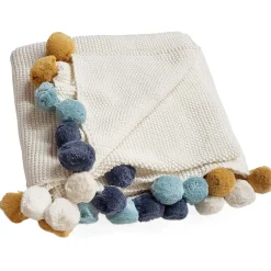 Blankets-Simple Pompom Knit Baby Blanket