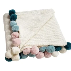 Blankets-Simple Pompom Knit Baby Blanket