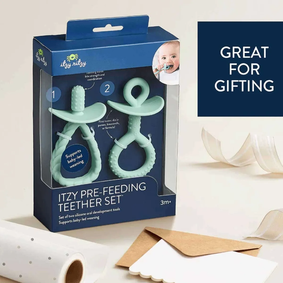 Pacifiers + Clips-Itzy Ritzy Pre-Feeding Teething Set Mint