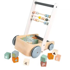 Wooden Toys|Push Toys-Janod Push Along Cart with ABC Blocks