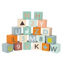 Wooden Toys|Push Toys-Janod Push Along Cart with ABC Blocks