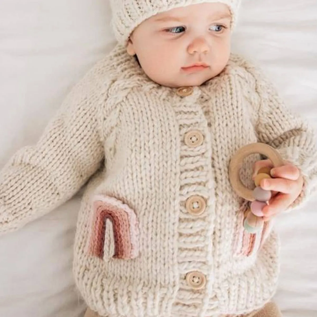 Winter Coats|Sweaters + Jackets-Huggalugs Rainbow Pocket Cardigan