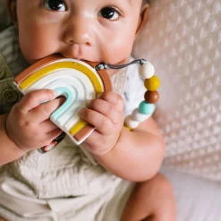 Teethers|Pacifiers + Clips-LouLou Lollipop Rainbow Teether with Clip