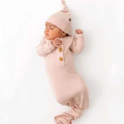 Nightgowns-Kyte Baby Ribbed Knotted Gown & Hat