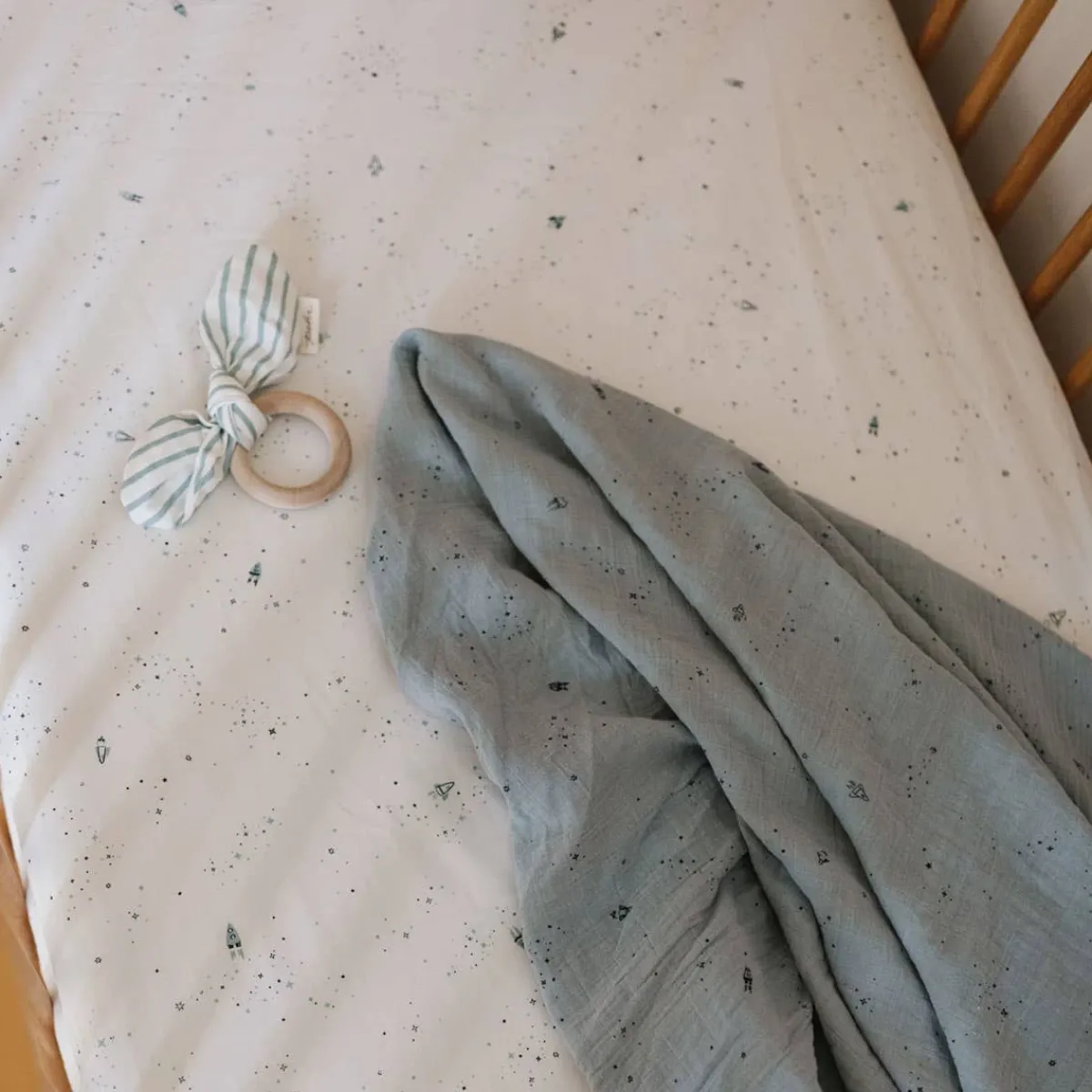 Crib Fitted Sheets-Pehr Rocketman Crib Sheet