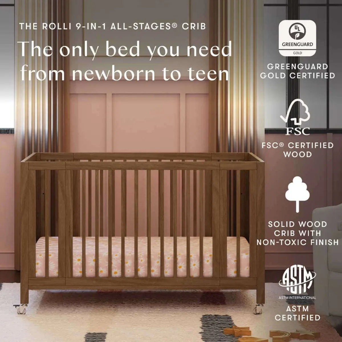 Convertible Cribs-Babyletto Rolli 9-in-1 All-Stages Crib