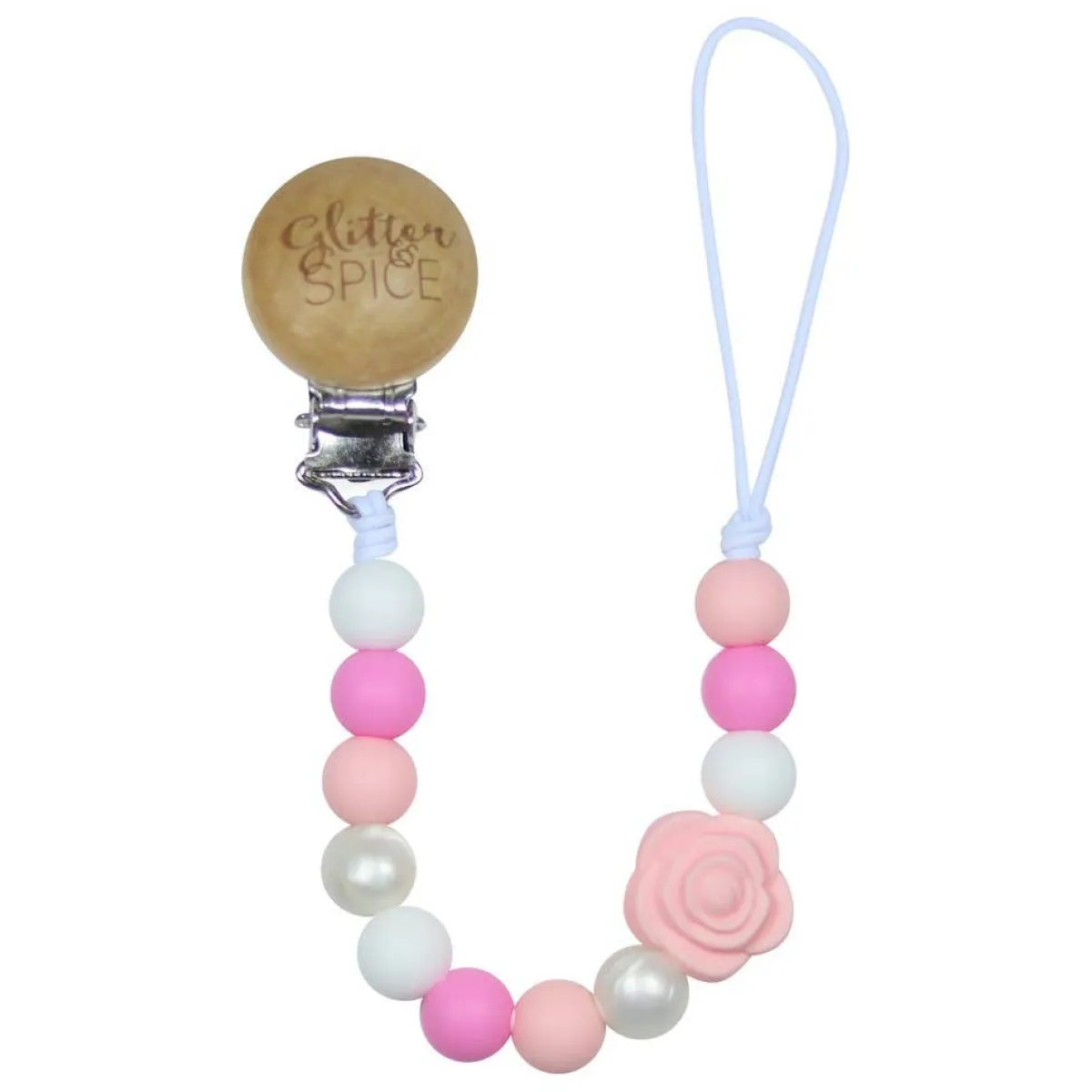 Pacifier Clips|Pacifiers + Clips-Glitter & Spice Rose Pacifier Clip