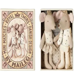 Plush Animals-Maileg Royal Twin Mice Little Sister & Little Brother in Matchbox