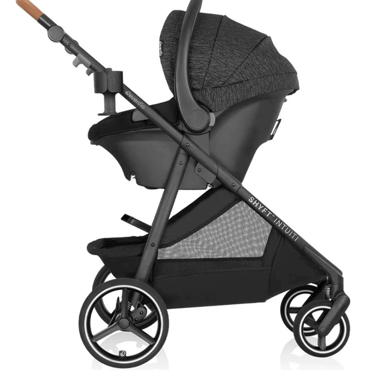 Travel Systems-Evenflo Shyft Intuiti Travel System featuring Revolve180 LiteMax NXT with SensorySoothe Black Shale