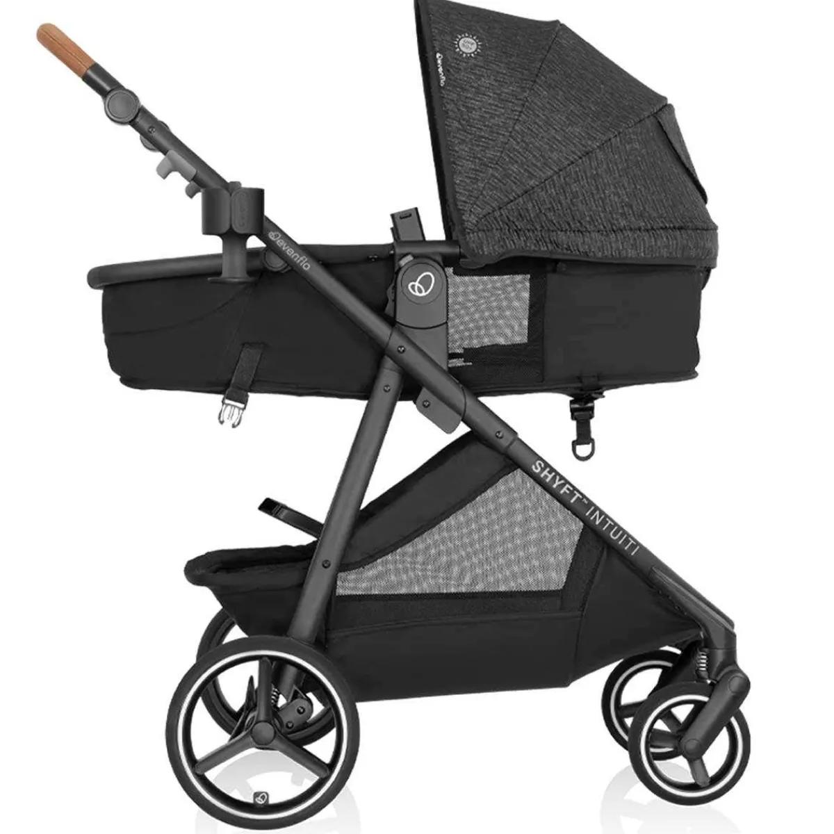 Travel Systems-Evenflo Shyft Intuiti Travel System featuring Revolve180 LiteMax NXT with SensorySoothe Black Shale
