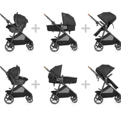 Travel Systems-Evenflo Shyft Intuiti Travel System featuring Revolve180 LiteMax NXT with SensorySoothe Black Shale
