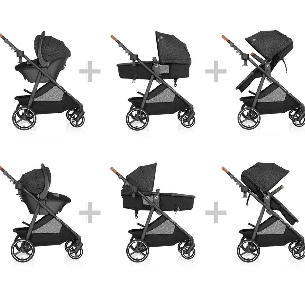 Travel Systems-Evenflo Shyft Intuiti Travel System featuring Revolve180 LiteMax NXT with SensorySoothe Black Shale