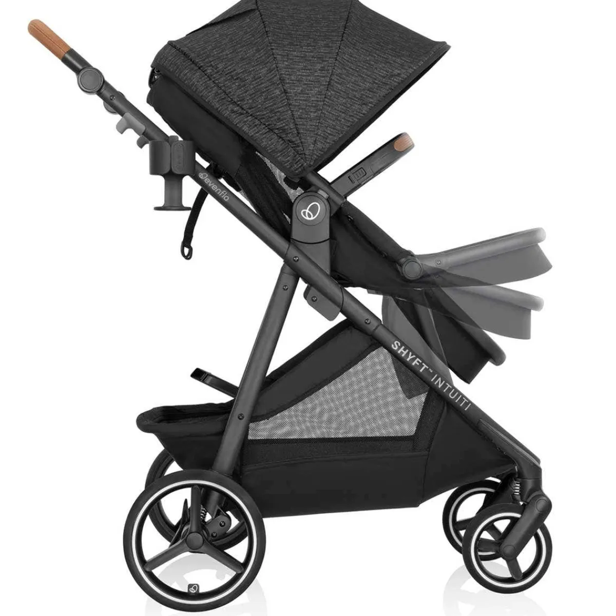 Travel Systems-Evenflo Shyft Intuiti Travel System featuring Revolve180 LiteMax NXT with SensorySoothe Black Shale