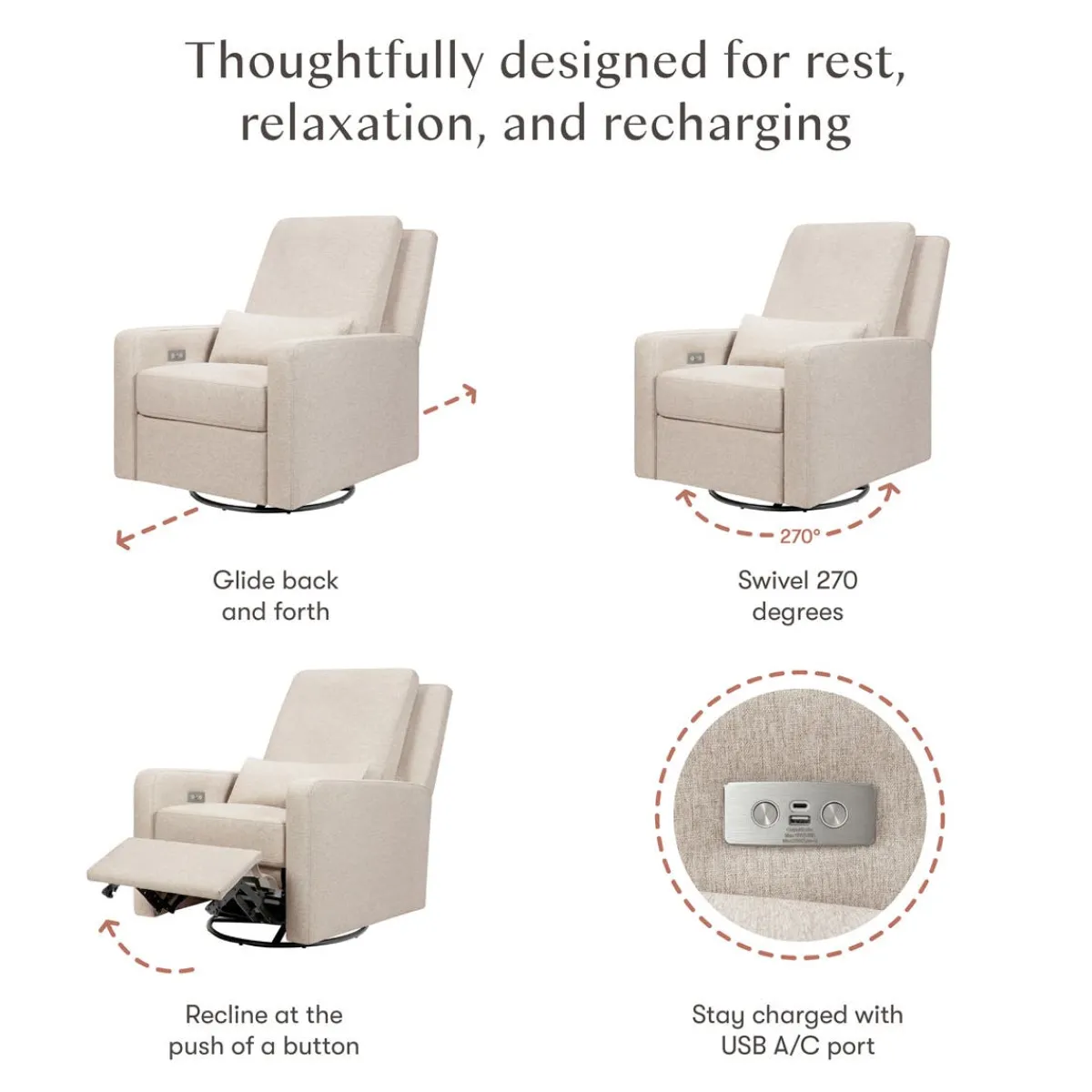 Motorized Gliders|Gliders-Babyletto Sigi Power Glider Recliner with Metal Base (Eco-Performance)