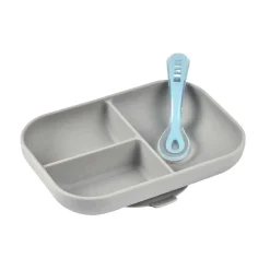 Grip + Suction Dishes|Feeding Sets-Beaba Silicone Divided Plate with 2nd Stage Spoon