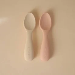 Kids Utensils|Toddler Training Utensils-Mushie Silicone Toddler Starter Spoons (2 Pack)