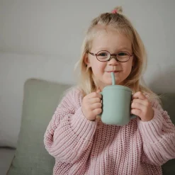 Kids Drinkware|Sippy Cups + Straw Cups-Mushie Silicone Training Cup + Straw