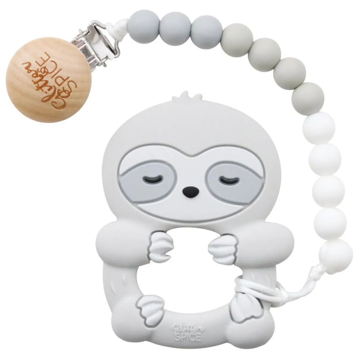 Teethers|Pacifiers + Clips-Glitter & Spice Sloth Teether with Clip