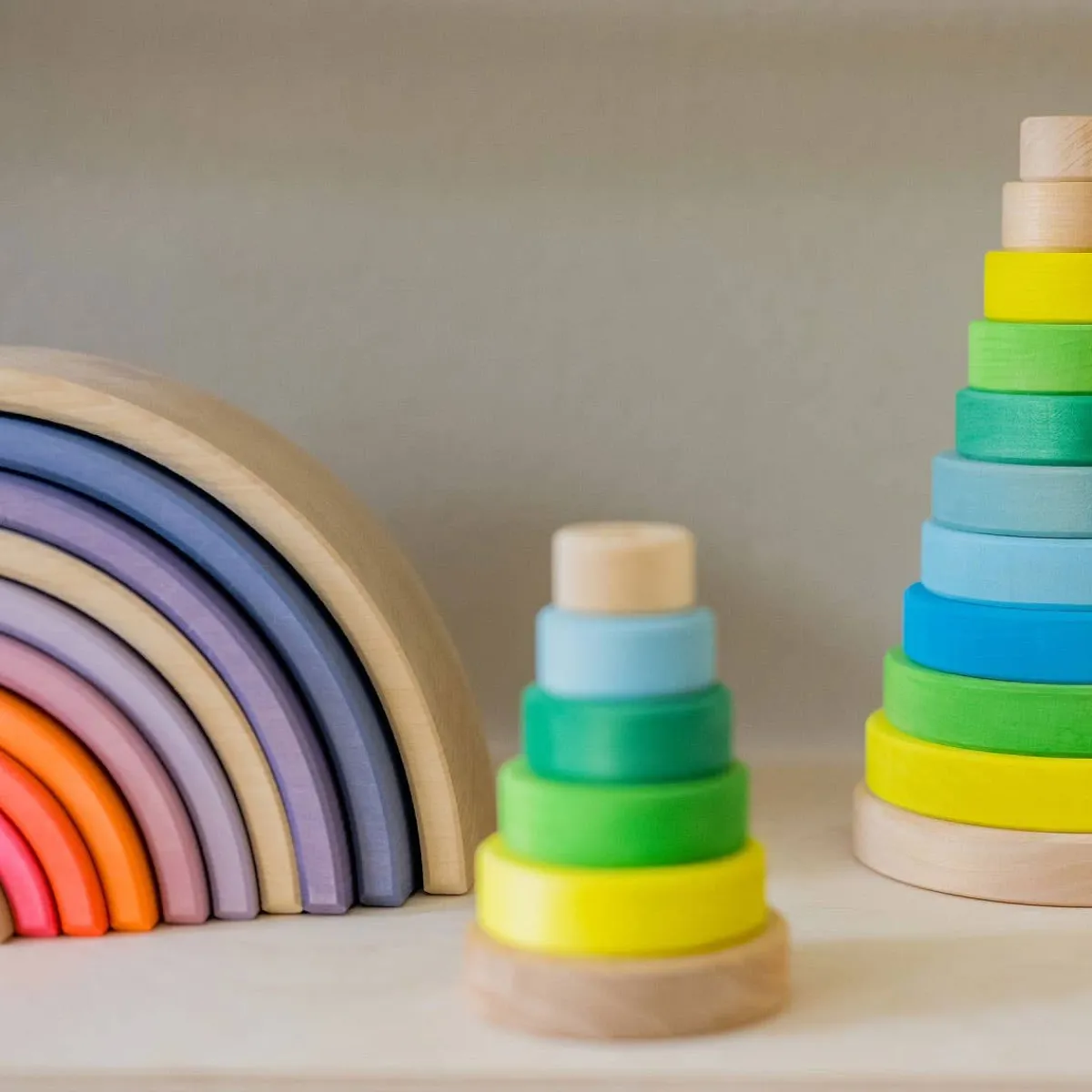 Wooden Toys|Stack + Nest Toys-Grimm's Small Conical Tower (Neon)