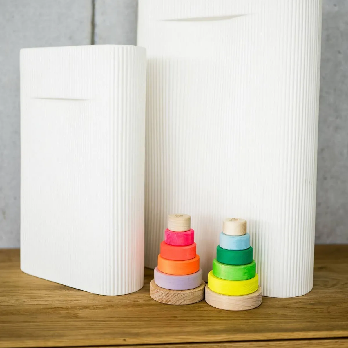 Wooden Toys|Stack + Nest Toys-Grimm's Small Conical Tower (Neon)