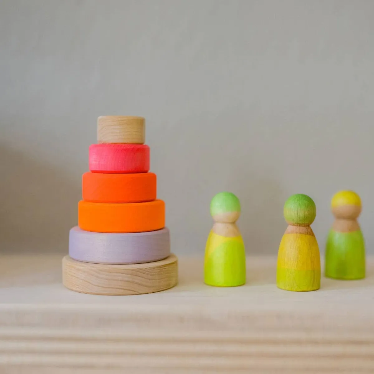 Wooden Toys|Stack + Nest Toys-Grimm's Small Conical Tower (Neon)