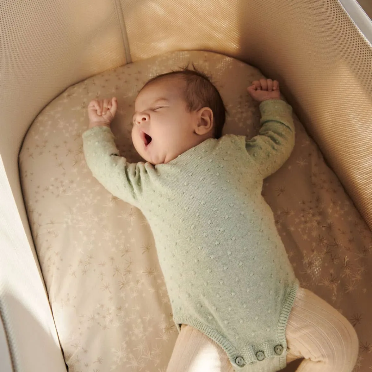 Bassinet Sheets|Crib Fitted Sheets-Stokke Snoozi™ Fitted Sheet Dandelion Beige/Vanilla Cream