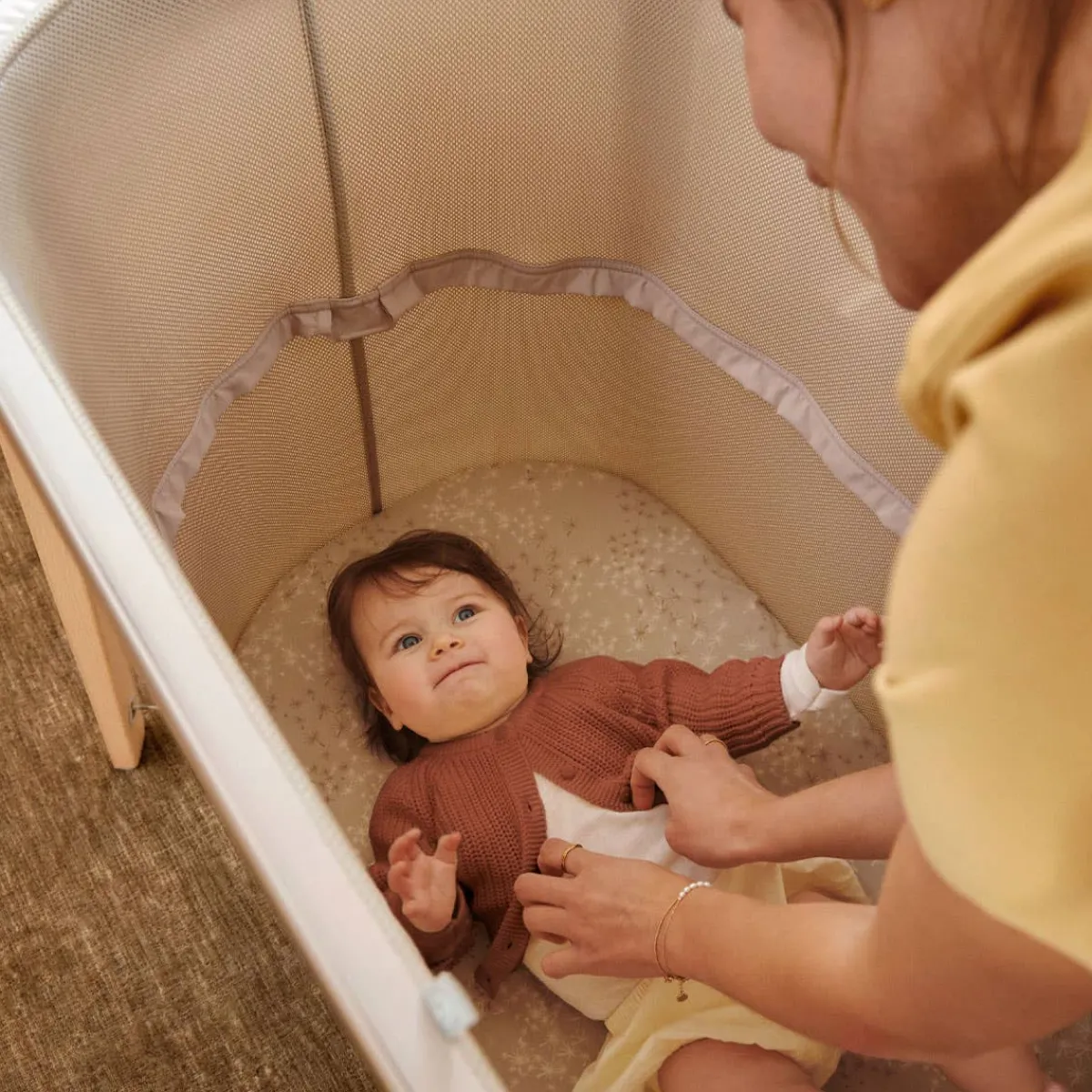 Bassinet Sheets|Crib Fitted Sheets-Stokke Snoozi™ Fitted Sheet Dandelion Beige/Vanilla Cream